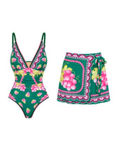 Deep V Spaghetti Strap Skirted Swimsuit Set